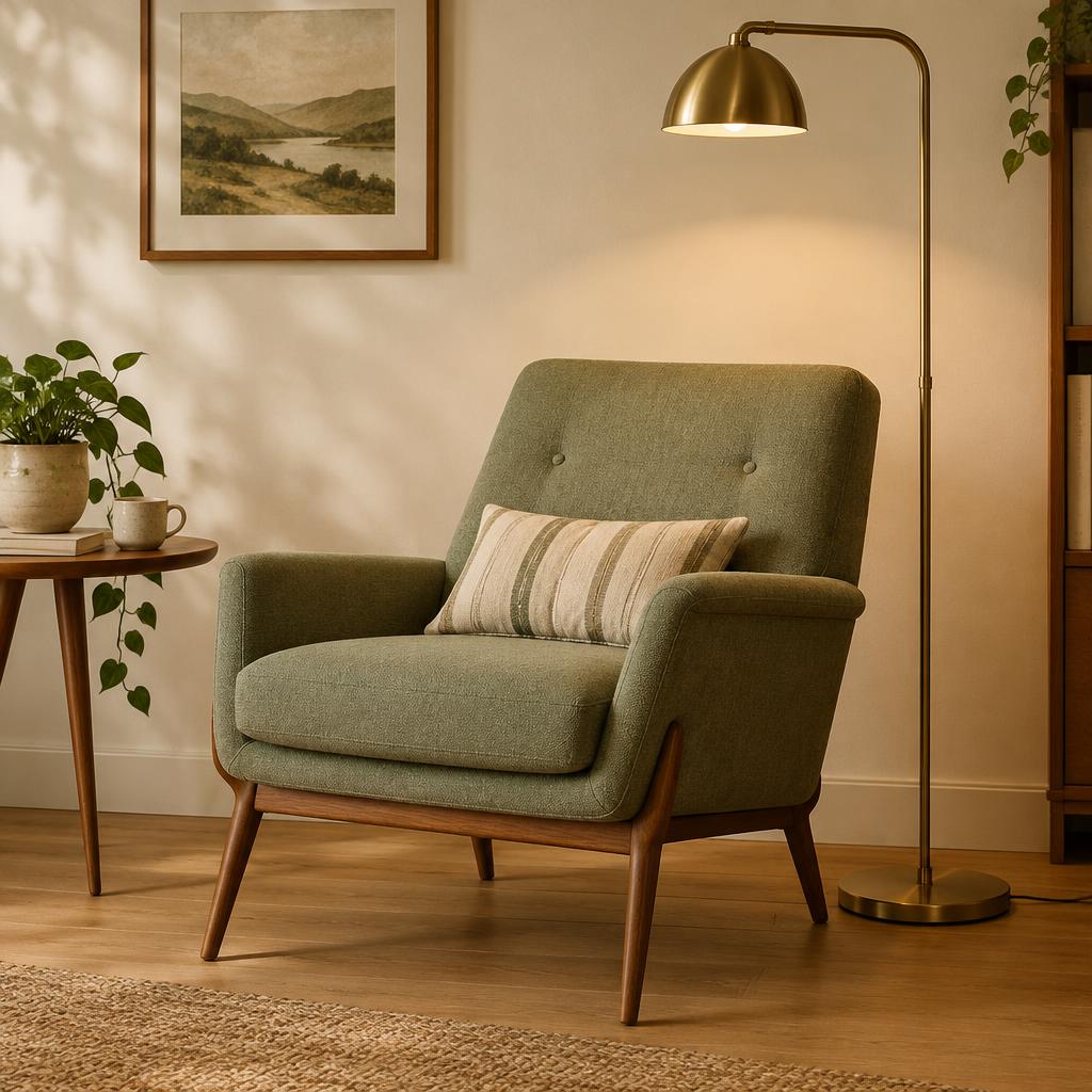 Mid-century lounge armchair in sage green